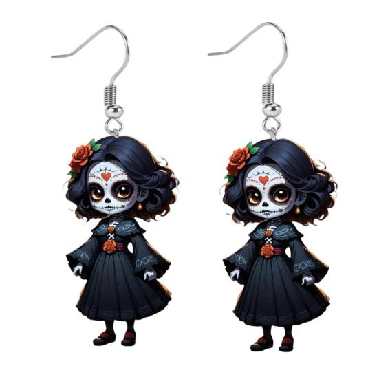 Halloween Witch Earrings Earrings, Gothic Drop Lightweight Acrylic Pendant Anti-rust Alloy for Women Girls Day of The Dead Accessories Retro