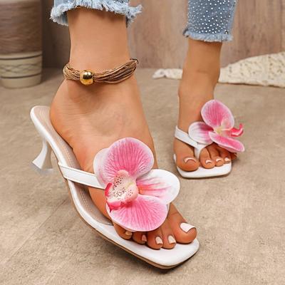 Women's Slippers 2026 New Fashion Elegant High Heels Sandals Flowers Decoration Peep Toe Sandals Outdoor Casual Shoes Flip Flops