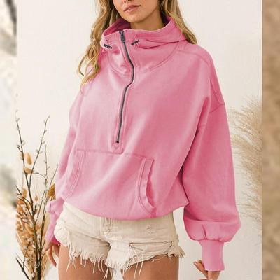 Felpa con cappuccio da donna Felpa con cerniera alla moda con coulisse a maniche lunghe Giacca casual in tinta unita