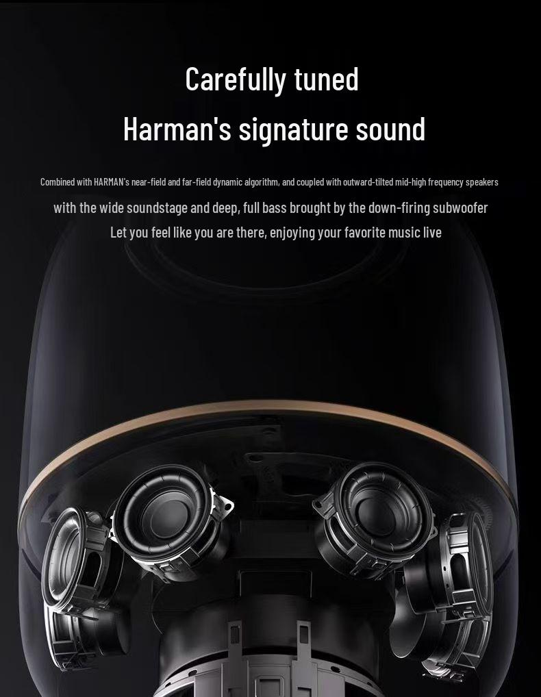 Large Black Gold Wireless Bluetooth Outdoor Smart Speaker with Subwoofer and Card Slot.