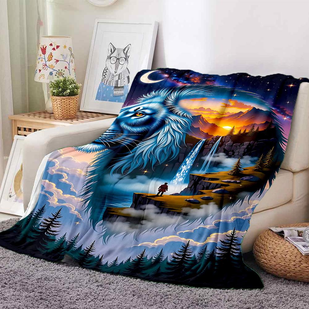 1pc Lion Fantasy Landscape Blanket Lightweight Blanket Throw Blanket For Sofa, Bed, Travel, Camping, Livingroom, Office, Couch, Chair yy251010008