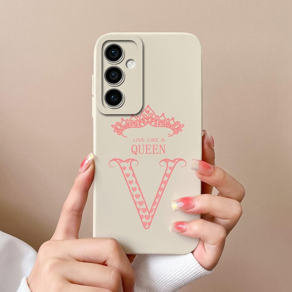 Case Phone Cover For Samsung Galaxy A55 S24 Ultra S24+ A15 M15 F15 Bumper Fashion A-Z Crown Letters Cases Matte Liquid Soft Silicone Capas For Samsung