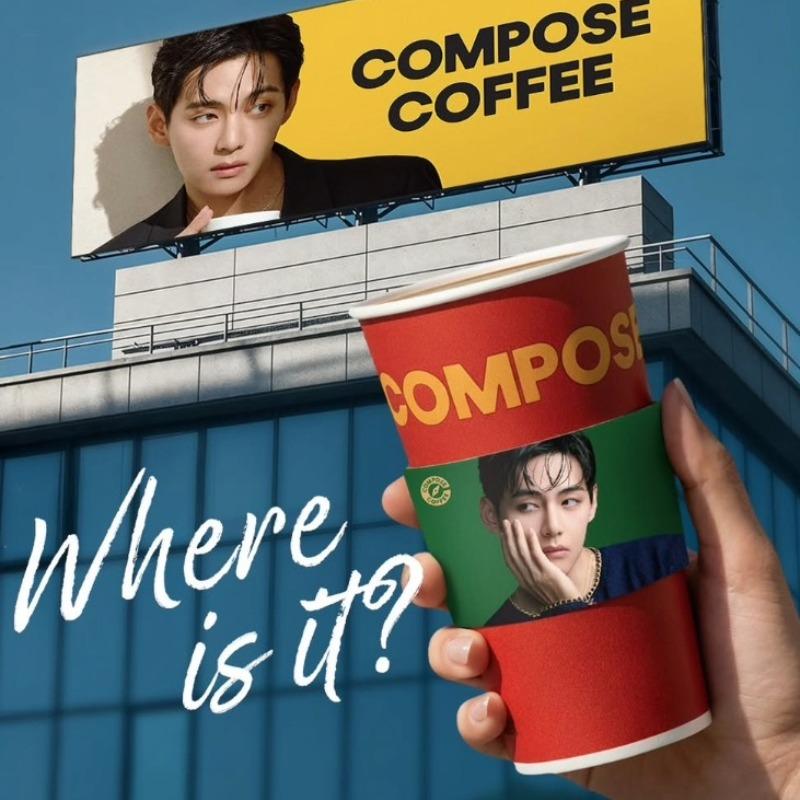 [Sada 2+2] Oficiální držák na hrnek BTS V x Compose Coffee - Limitovaná edice Exkluzivní zboží z Koreje pro ARMY