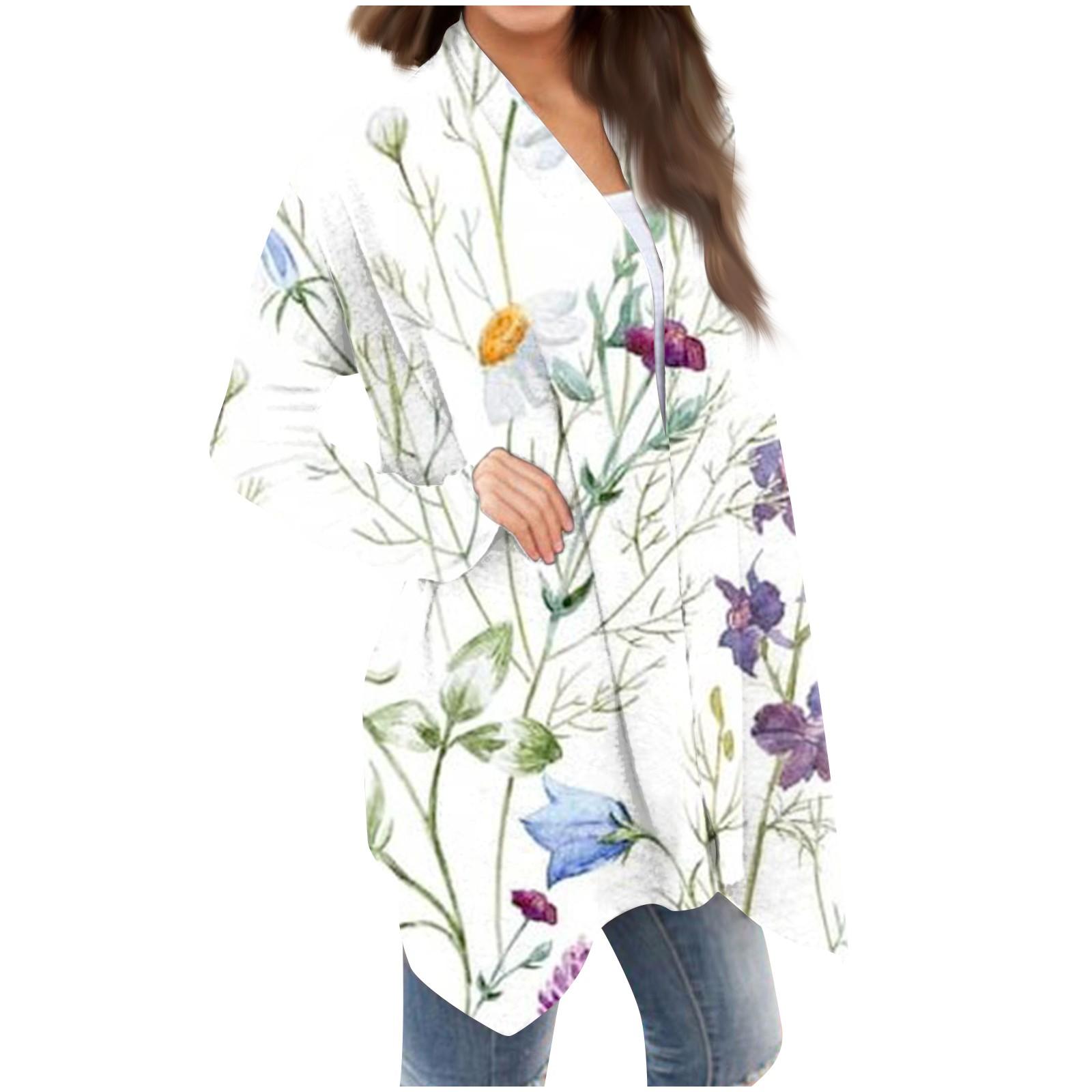 

Женская модная повседневная куртка-кардиган средней длины с цветочным принтом, пальто
