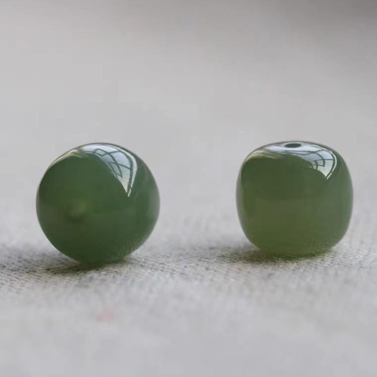 Natural Hetian Lake Green Jade Beads: Round, Barrel, and Lulutong Multi-Treasure Bracelet Spacer Beads.