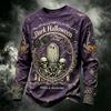 Men's Casual Long Sleeve Round Neck Top with Halloween Print for Seasonal Wear