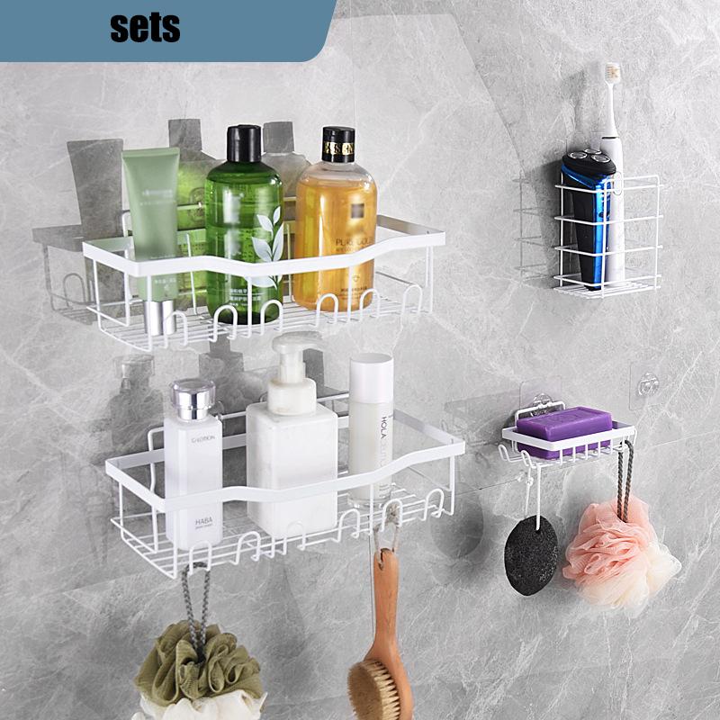Shelves Wall Shelf Dish Drying Rack Spoon Holder Spice Bathroom Shelf Wall No-Punch Organizer Metal Storage Soap Storage Rack