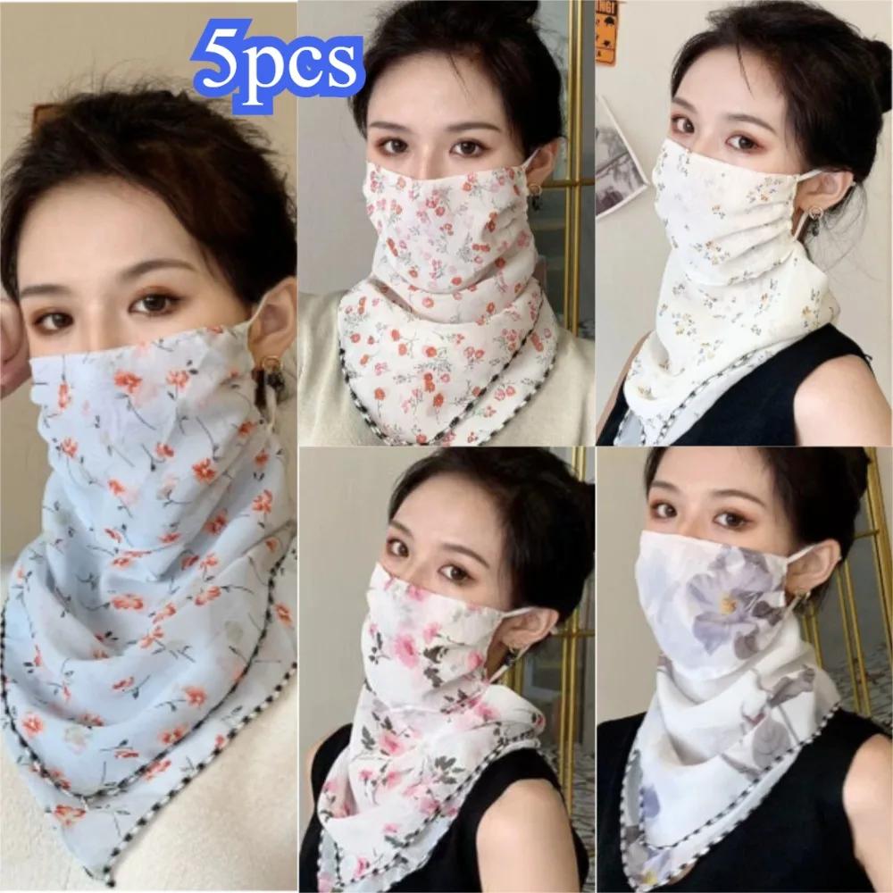 5pcs New Windproof Veil Ice Silk Breathable Face Protection Triangle Silk Scarf Sun Protection UV Loop Neck Scarf Thin Outdoor