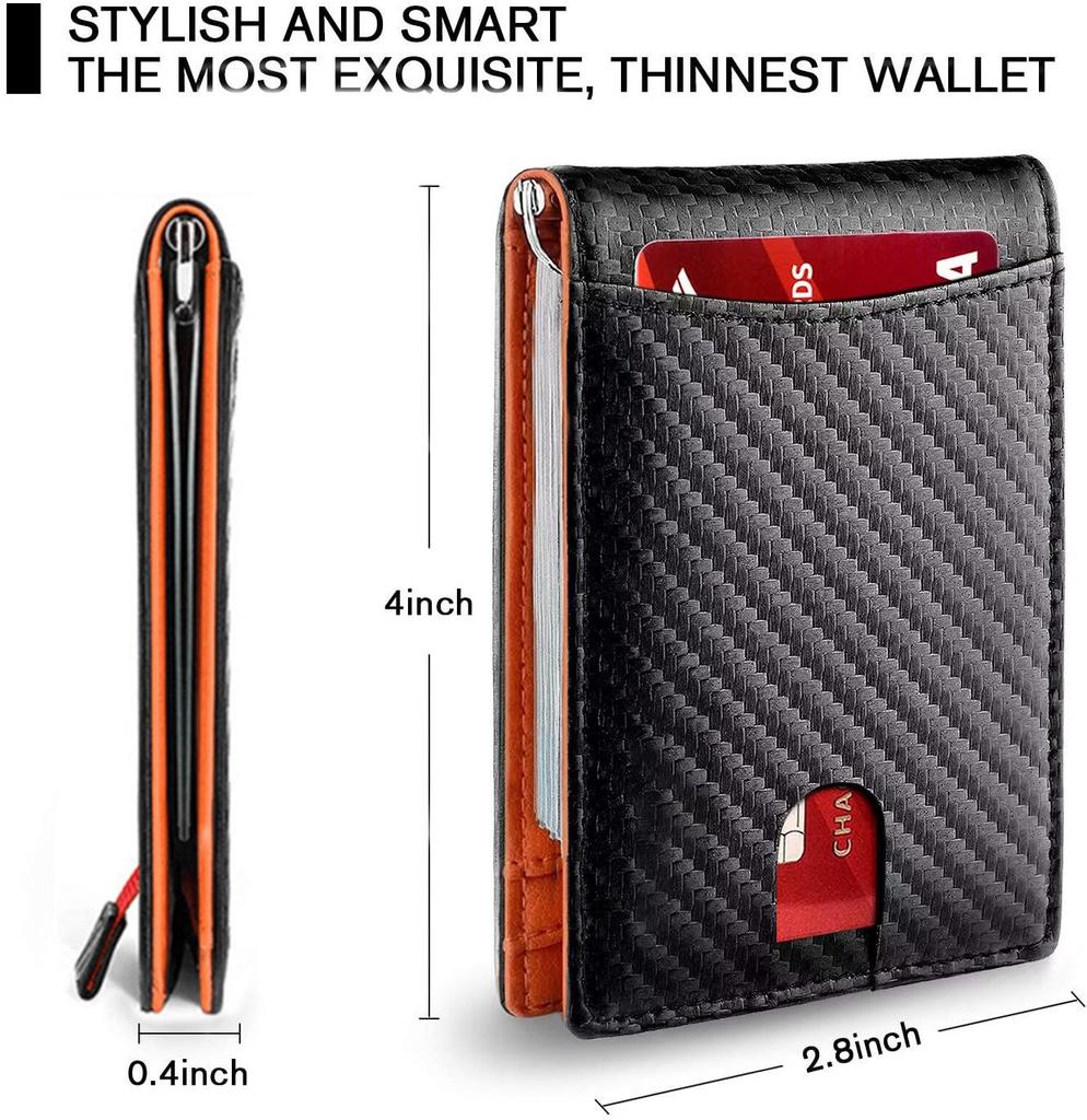 Carbon Fiber RFID Leather Wallet: Multi-Card Slot, Money Clip, Coin Purse, Anti-Theft, Men's Card Holder.