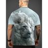 3D Lion Pattern Printed Short Sleeved Cool and Loose Summer Round Neck Top Men's T-shirts