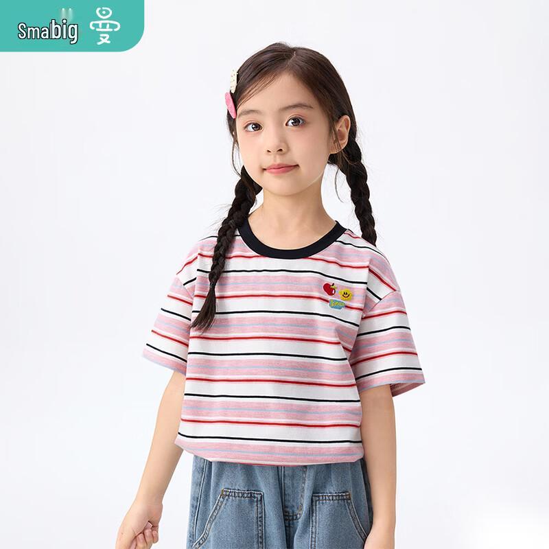 

Girls Rainbow Stripe Smile Embroidered T-Shirt 150