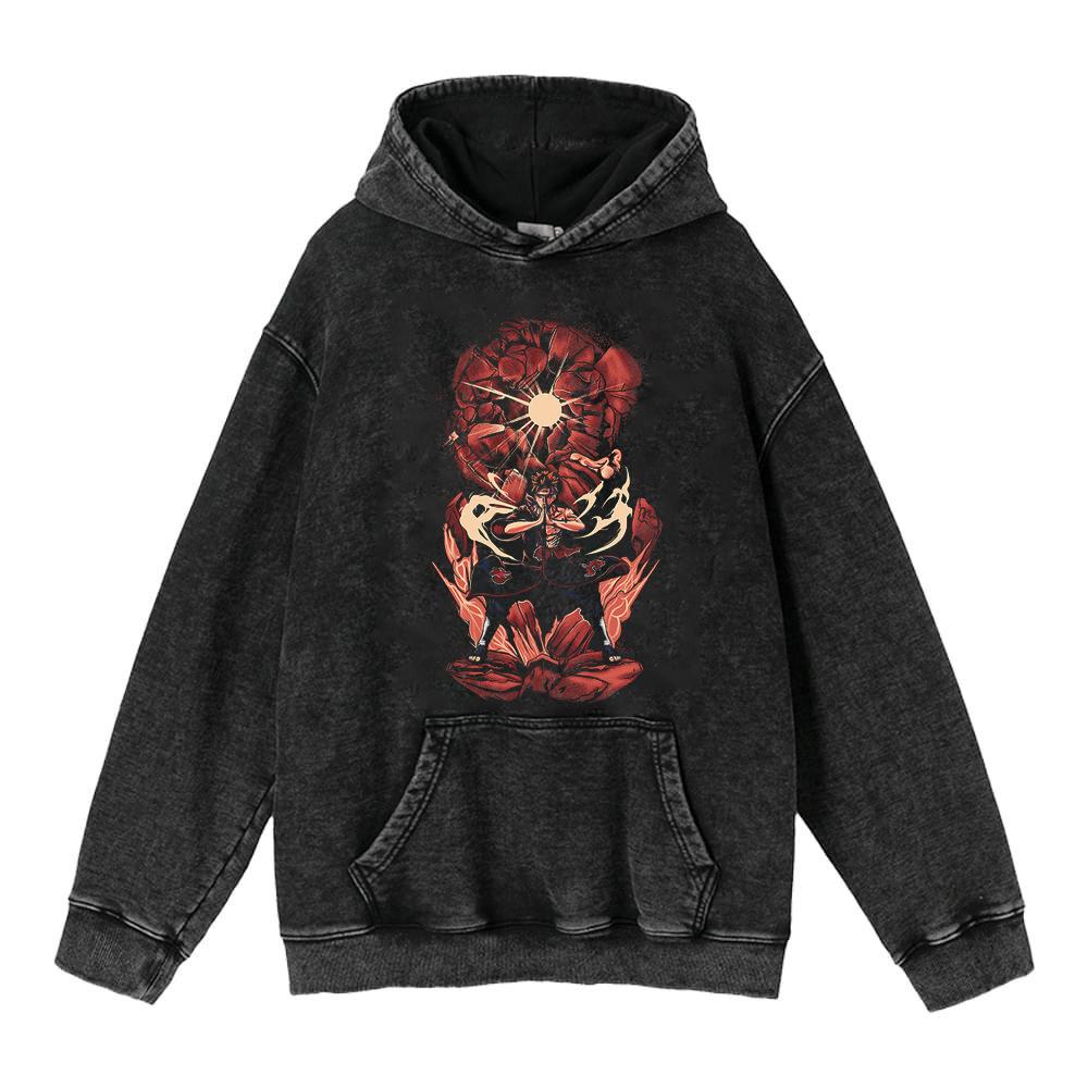 Cotone Pesante Lavato Retrò, Maglione Retrò Streetwear Anime con Cappuccio 440G
