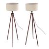 Wood Tripod Floor Lamp Mid Century Flax Lampshade Modern Design Foot Pedal Switch Standing Lamp for