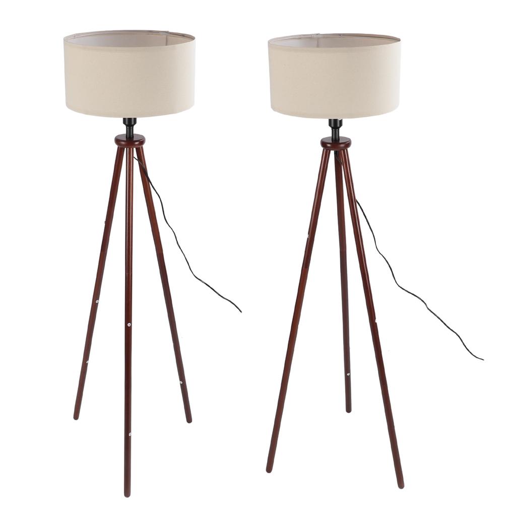 Wood Tripod Floor Lamp Mid Century Flax Lampshade Modern Design Foot Pedal Switch Standing Lamp for