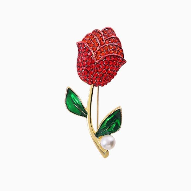 1Pc Romantic Rose Brooch for Women Men Flower Plant Pins Brooches Inlaid Zircon Jewelry Trendy Accessories Party Gift