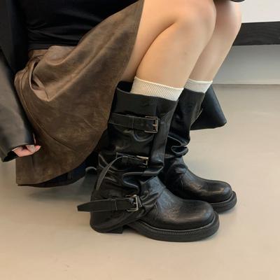 Niche Retro Thick Heel Mid-height Boots Western Cowboy Stack Boots Knight Boots Early Autumn Martin Boots French Women's Boots