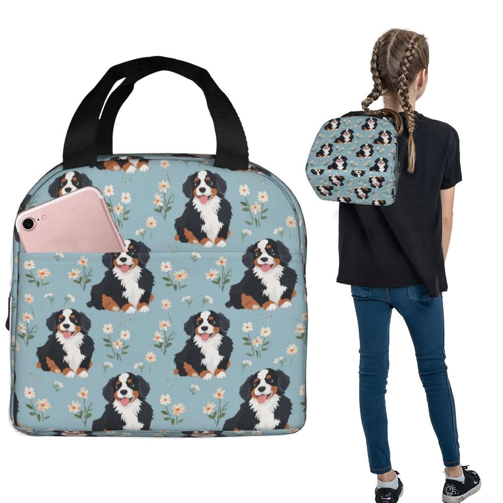 Cartoon Cute Bernese Mountain Dog Pattern Insulated Lunch Bag for Women Children Portable Food Boxes Thermal Lunch Box Tote