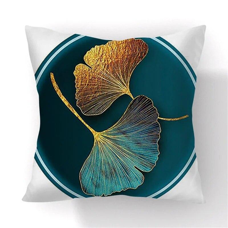 45x45cm Ginkgo Leaf Polyester Cushion Cover Black Gold  Lumbar Pillow  Living Room Chair Sofa Home Decor Gift