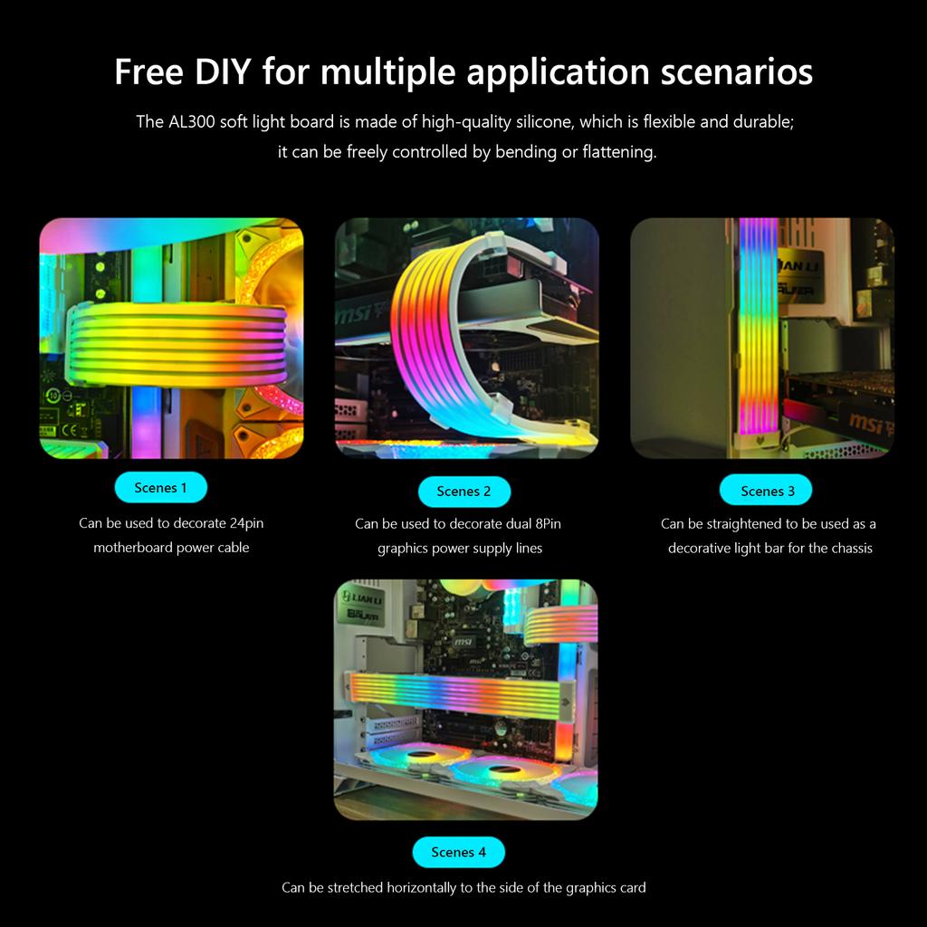 COOLMOON AOSOR Flexible Mounting Light 5V ARGB Aura Sync Flexible Light Bar Bendable Flexible LED Light DIY for 8P Graphics Card