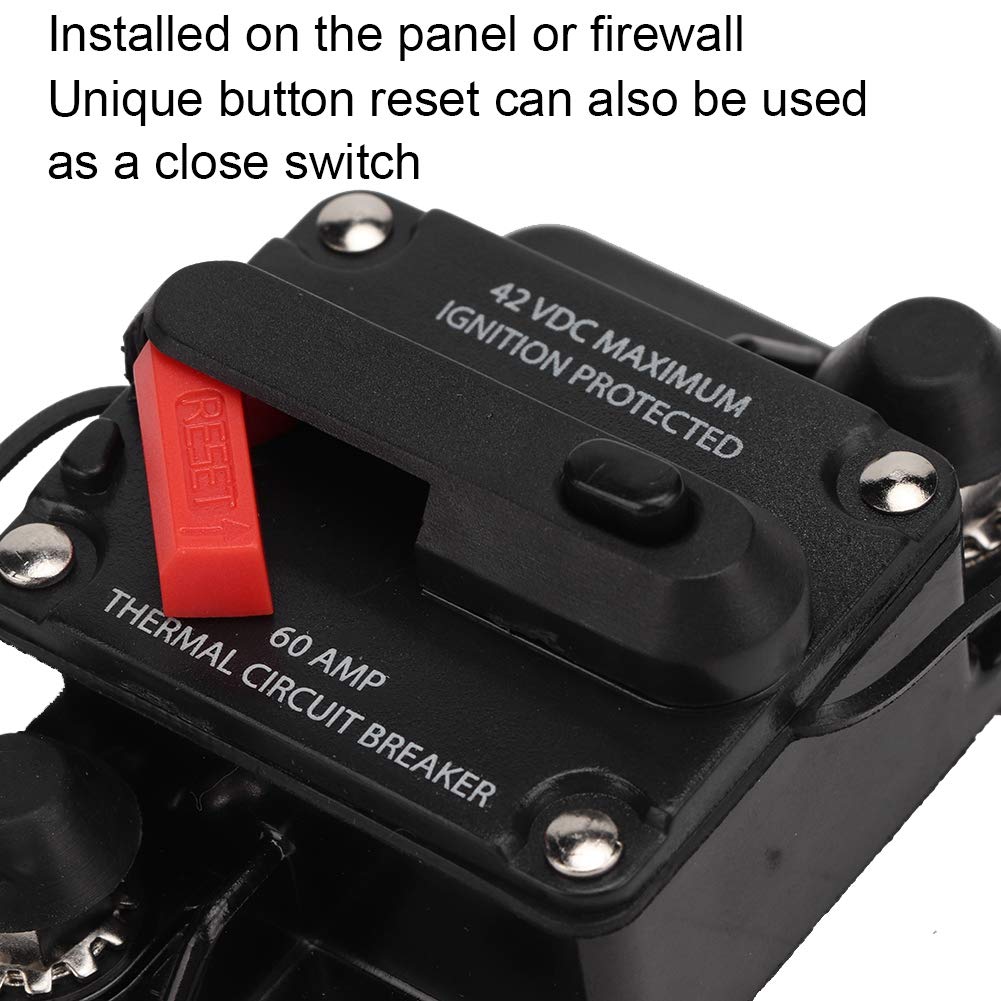 Qii Lu 30A/40A/60A Car Stereo Audio Resettable Inline Circuit Breaker Self Healing Fuse Metal (60A)
