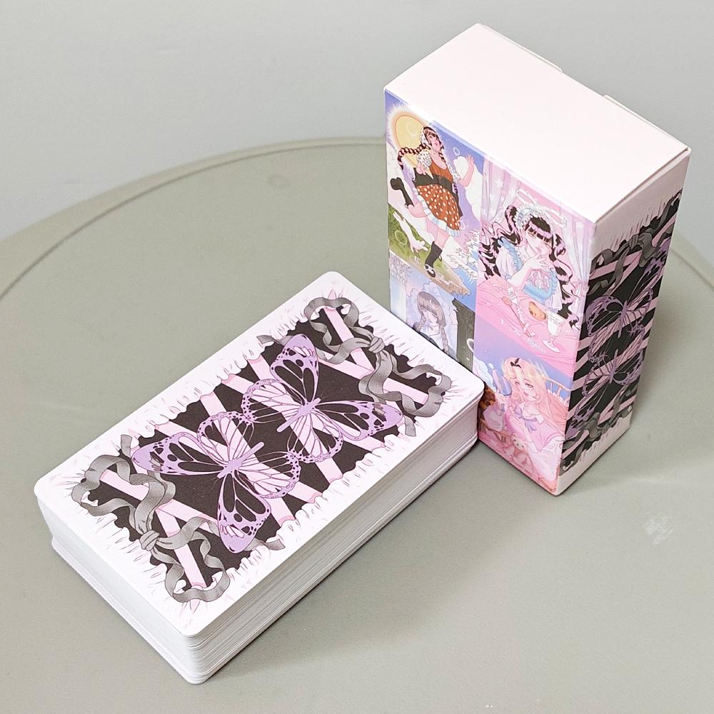 Kawaii Anime Tarot Deck 10.5*6cm - 78 Cards Coquette Aesthetic Pink Pastel Manga Tarot Cards - "HORANG NAVI" Double-embossed