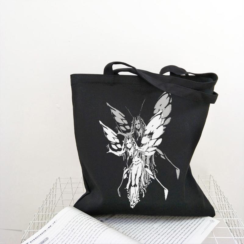Japanese Vintage Ins Gothic Anime Print Canvas Bag Y2k Fashion Punk Women Shoulder Bag Casual Large-capacity Female Shopper Bags