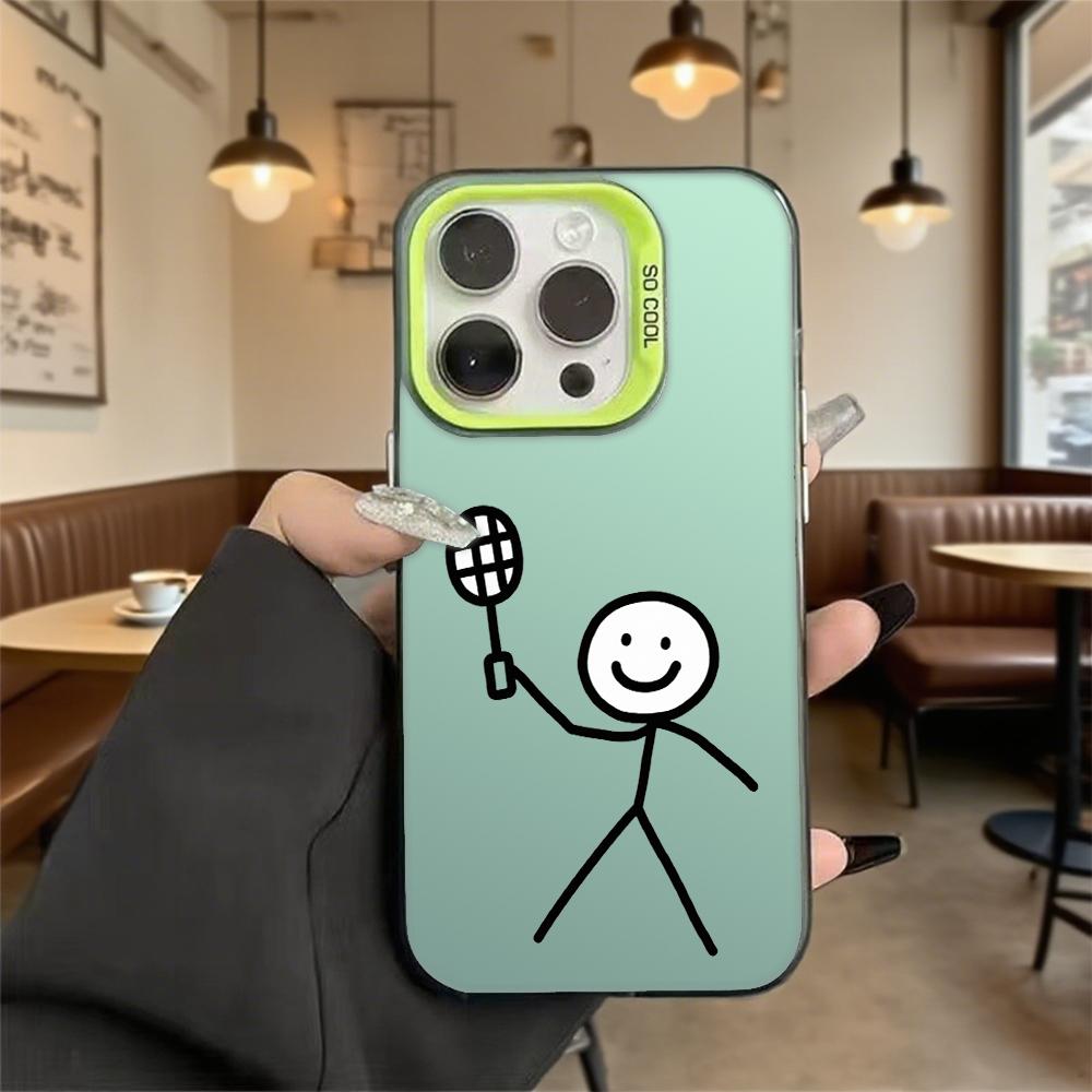 Stick Figure with Racket Phone Case for Iphone 16 15 14 13 12 11 Pro Max Mini Shockproof Anti-Scratch Protective Hard Cover