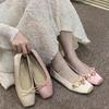 Lace Tie Leg Satin Ballet Flats Women Square Toe Bowknot Ballerinas Ladies Wedding Floral Shoes