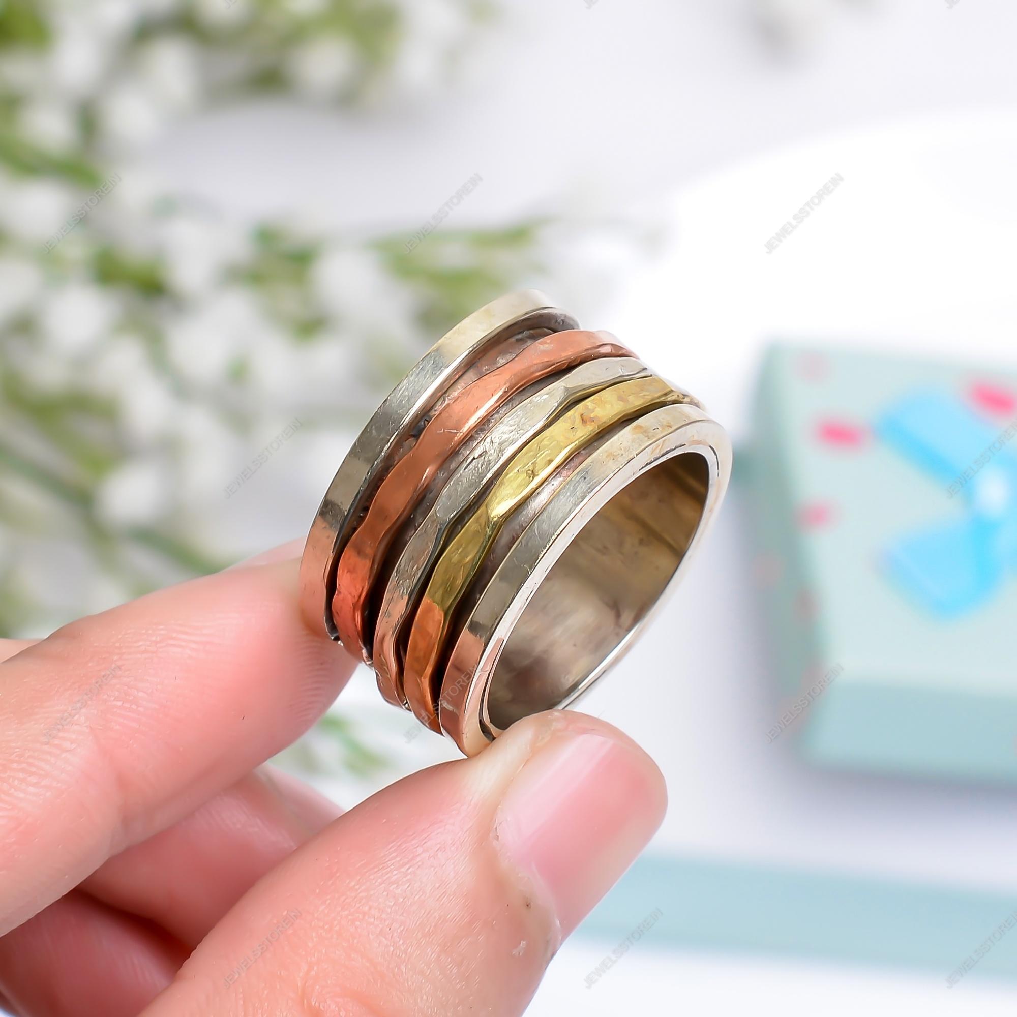 

Triple tone Spinner silver Brass Ring handmade ring Gemsotne ring 12 срібний