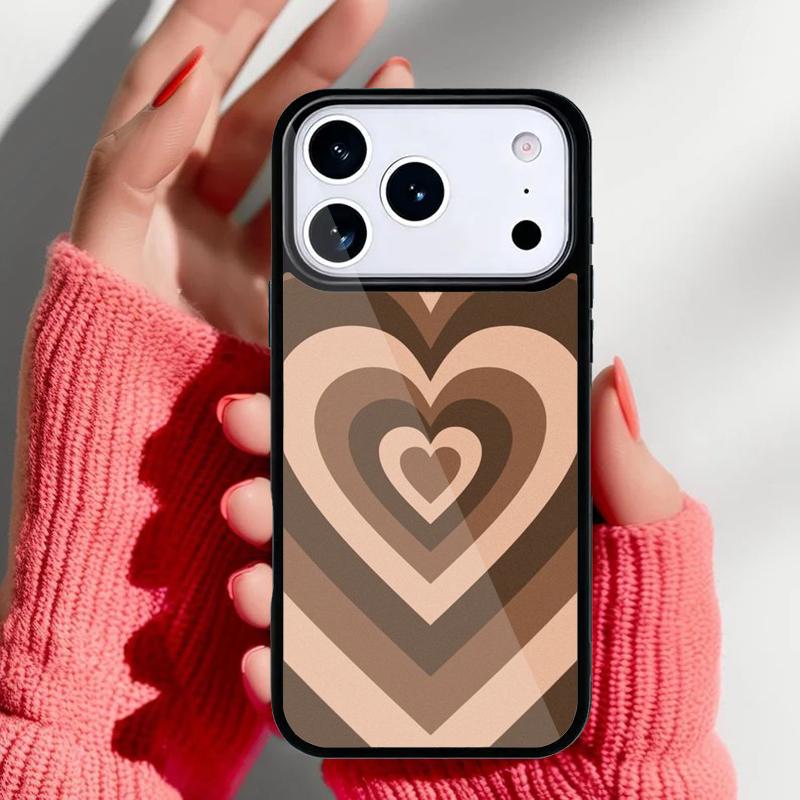 Latte Love Brown Heart Aesthetic soft Phone Case for iPhone 17 16 15 14 13 Pro Max Back Cover for 12 11 Pro Coque