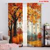 2D Flat Printing 2pcs Drapes Autumn Pumpkin Maple Leaf Versatile Durable Polyester Without Electricity Family Party Perfect for
