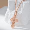 Luxury  Rose Gold Color Cross Pendant Necklace For Women Men Orthodox Church Jesus Glossy Charm Daily Fine Jewelry