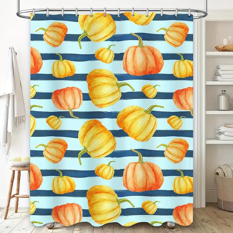Vibrant Pumpkin Pattern Waterproof Shower Curtain Easy Installation for Bathrooms Decorations