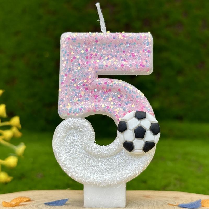 Soccer Birthday Memories Pink Candles White Girl Number Football Candle Cake Decoration Children's Surprises Room Decor Candle