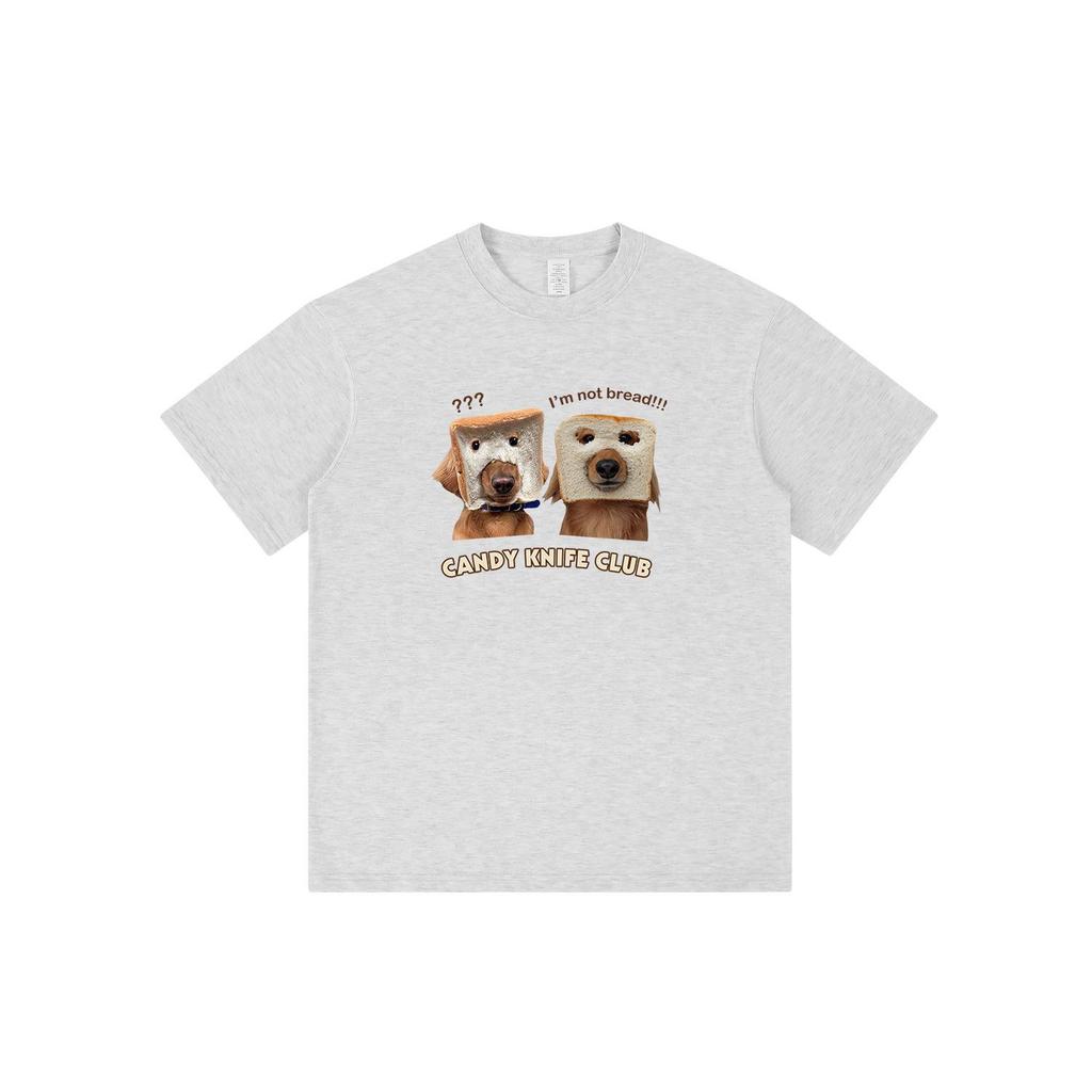 Unisex Brot Hund Print Lässiges Kurzarm Baumwoll-T-Shirt