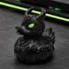 Matte Black Resin Ornament Gothic Devil Skull Duck Ornament, Figurine, Cool Punk Style Figurines Horror Green Eyes Decor for Halloween Party