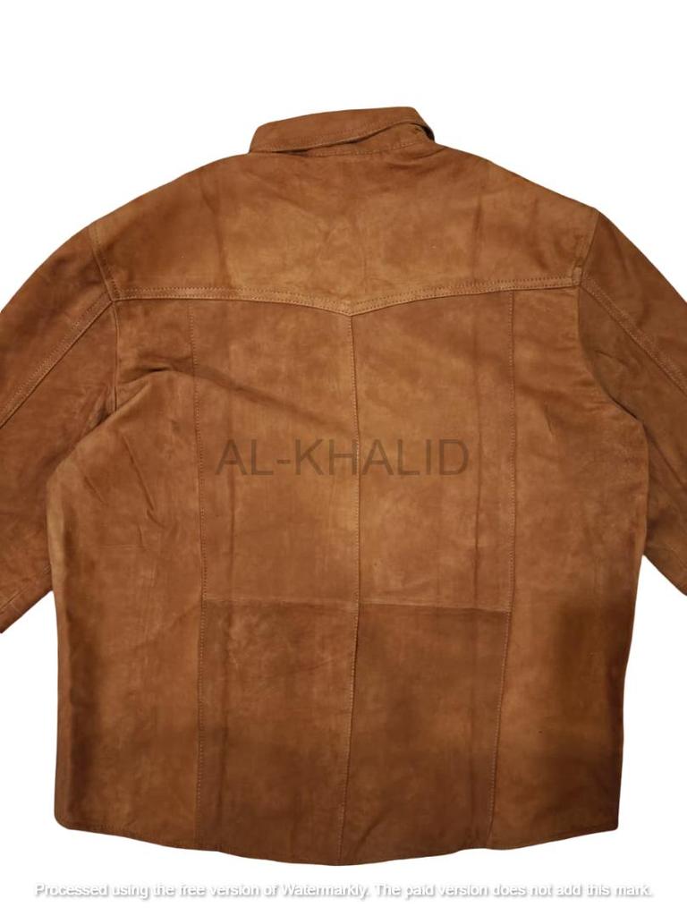 New Handmade Stylish Casual Mens Brown Suede Leather Shirt Button Pure Lambskin