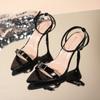 Neue Sommer Sandalen mit einem Riemen und quadratischer Schnalle für Damen, spitz zulaufende Stilettos, vielseitige sexy Nischen-High Heels