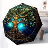 Stained Tree of Life Wall Art DecorUmbrella, Portable 3-Fold Compact Umbrella for Men & Women Gift