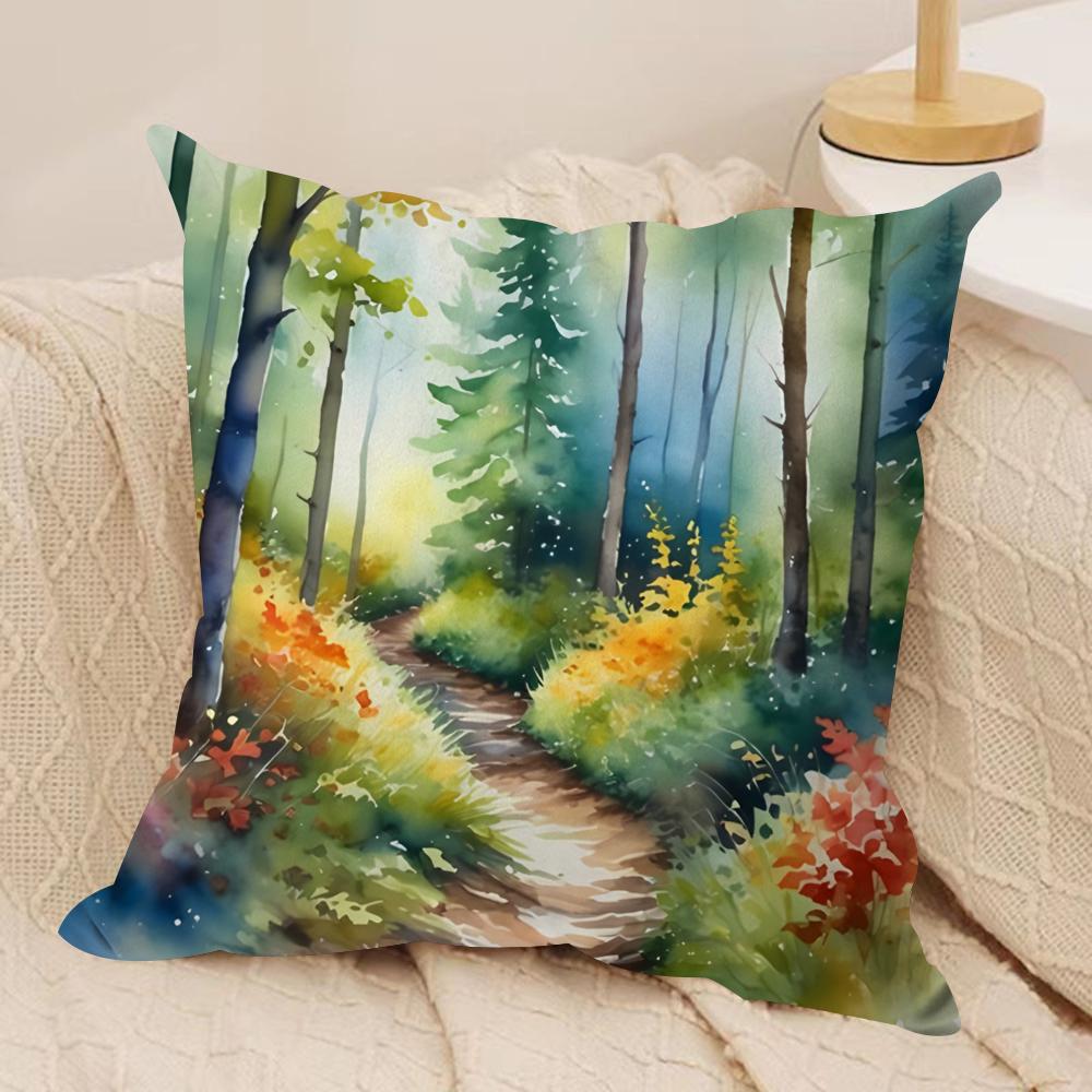 Summer Forest Cushion Cover Soft Plush Fabric DoubleSided Printed Sofa Cushion Cover for All Seasons Home Decor Gift