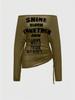 Autumn/Winter Slim Fit Ribbed Long Sleeve Top with Letter Print for Women