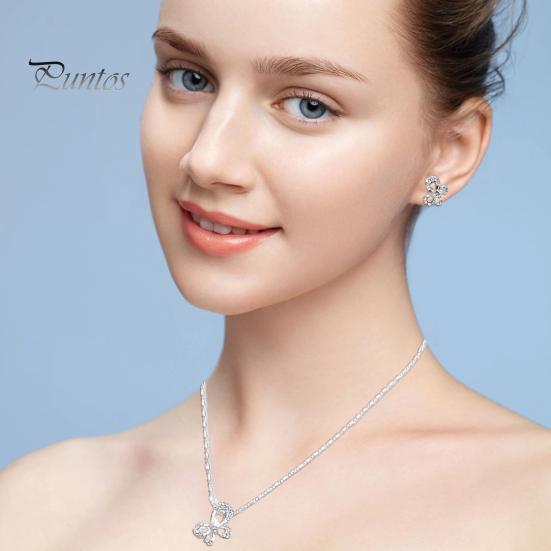 

комплект ожерелья и серег в форме банта, регулируемая удлинительная цепочка, блестящие стразы, колье, ожерелье, серьги-гвоздики, комплект ювелирных аксессуаров серебряный