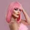 Women's Simulation Wig 36cm Hair Short Straight Wig Full Headgear Rose Hair Net Headdress Beauty Decoration Wig