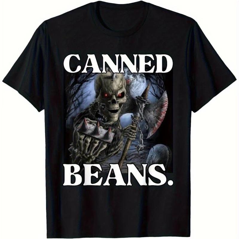 Black Unisexs Casual Tshirt Top Round Neck Printed Tshirt Canned Beans Enjoyer Birthday Hard Skull Commemorative Tshirt Gift S