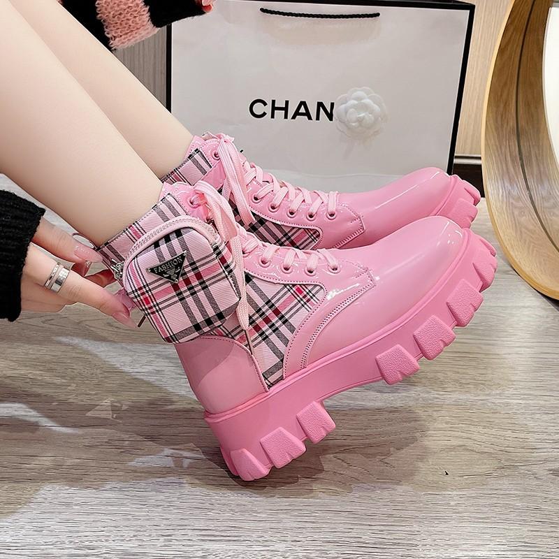 Trendy Pocket Bag Martin Boots Fleece Thick-Soled Round Head Short Fashion Boots