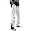 Men Summer Jeans Mid-rise Button-Zipper Fly Single Color Denim Pants Ripped Holes Side Split Cuffs High Street Style Wide Leg Jea B Practical Use