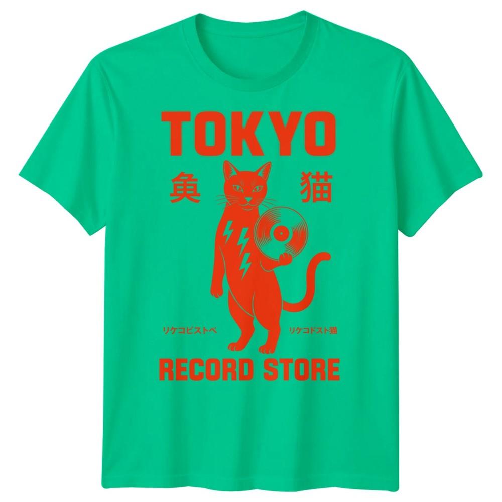 Tokyo Record Store Cat Music Unisexs Tshirt Vinyl Graphic Tee S