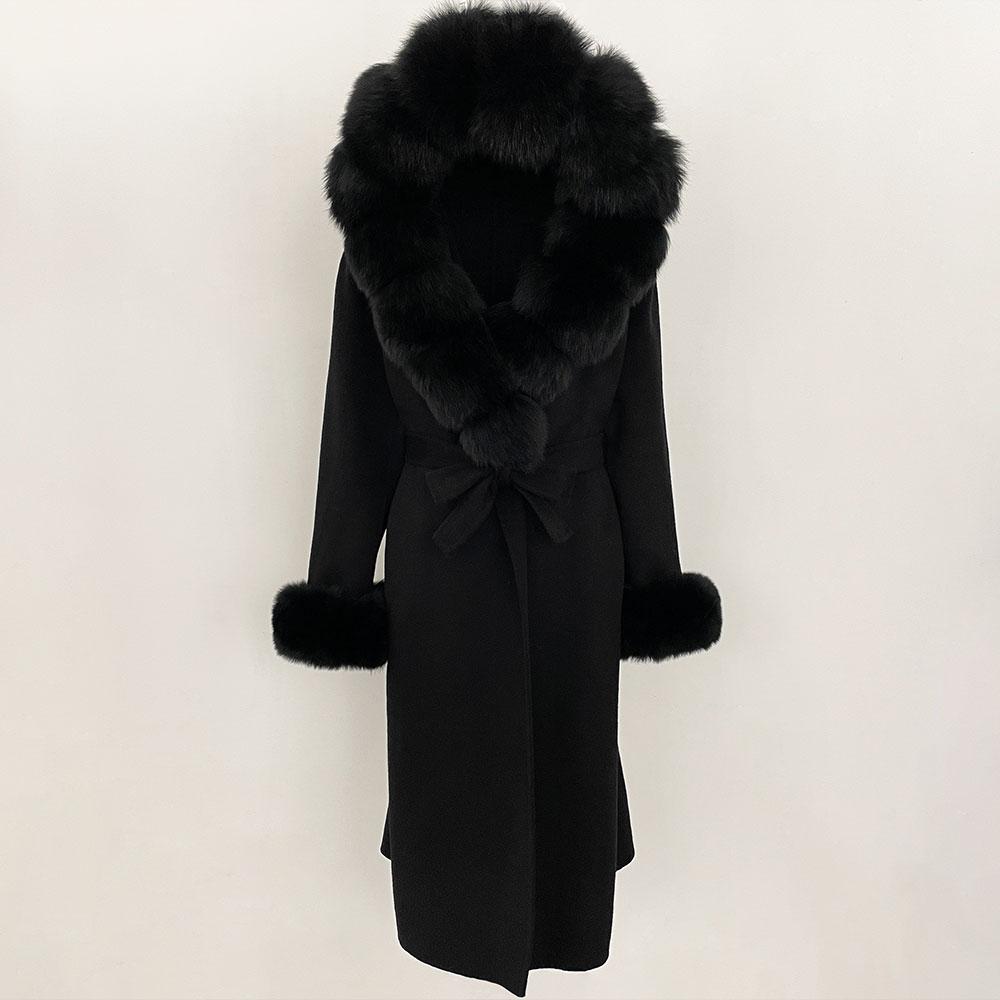 OFTBUY Autumn Winter Women Coat Real Natural Fox Fur Collar Hooded Double-faced Woolen Blends Jacket Thick Warm Casual Overwears