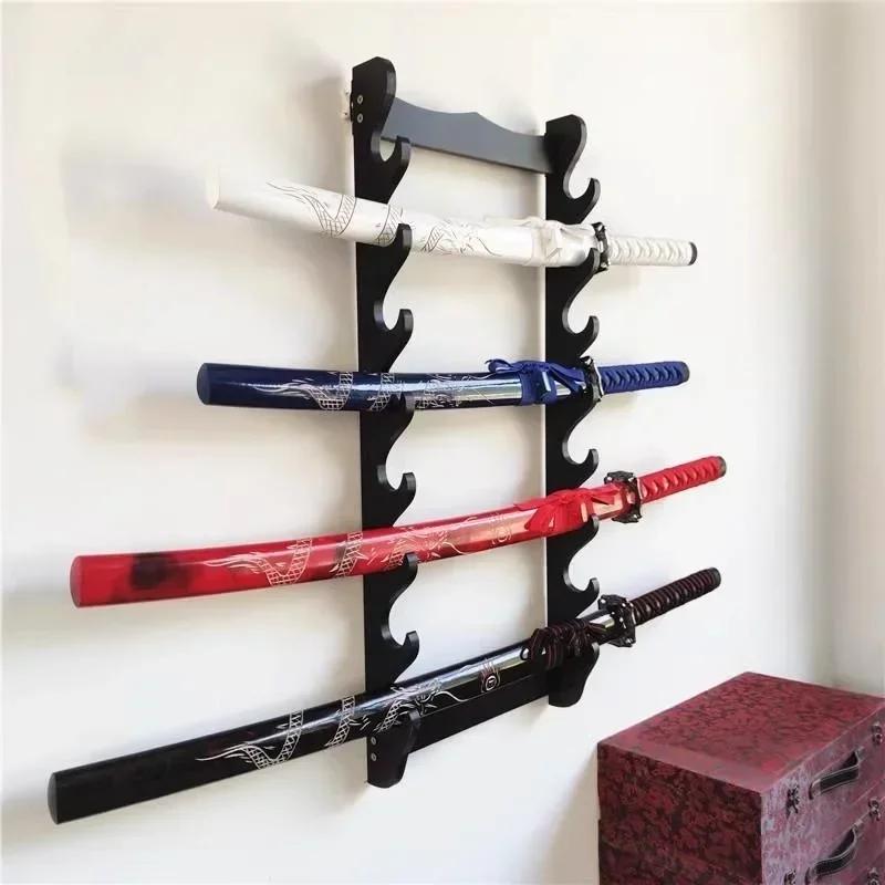 Nástěnný držák na katanu Dřevěný stojan na meč Rapír Šavle Stojan na vystavení Japonská katana Úložné police na deštníky Organizér