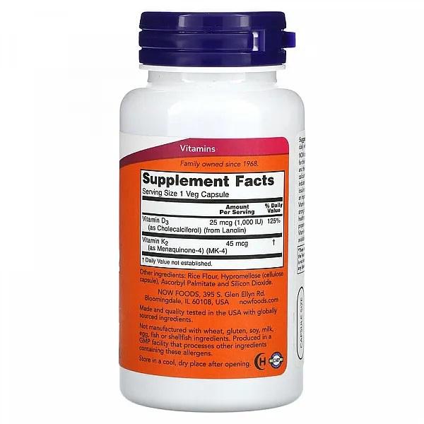 Now Foods Vitamin D-3 / K2 1000 IU/45 MCG,  120 VCAPS